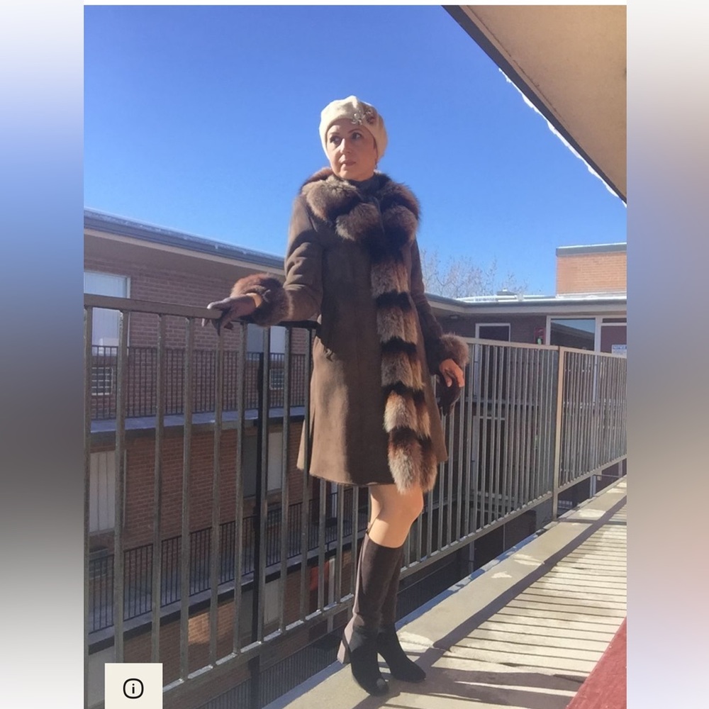 Suede natural fur coat